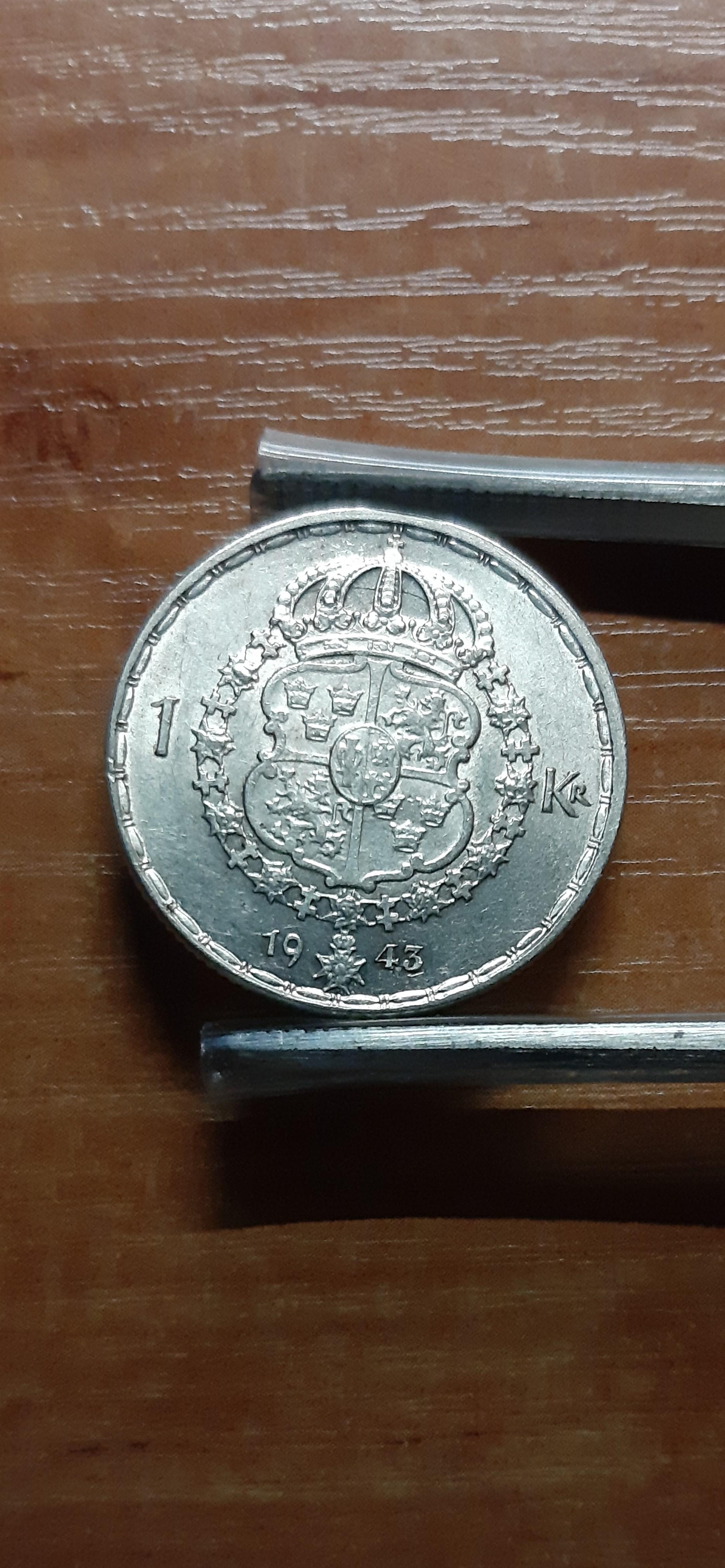 Švedija 1 Krona 1943 KM#814 Sidabras (42)