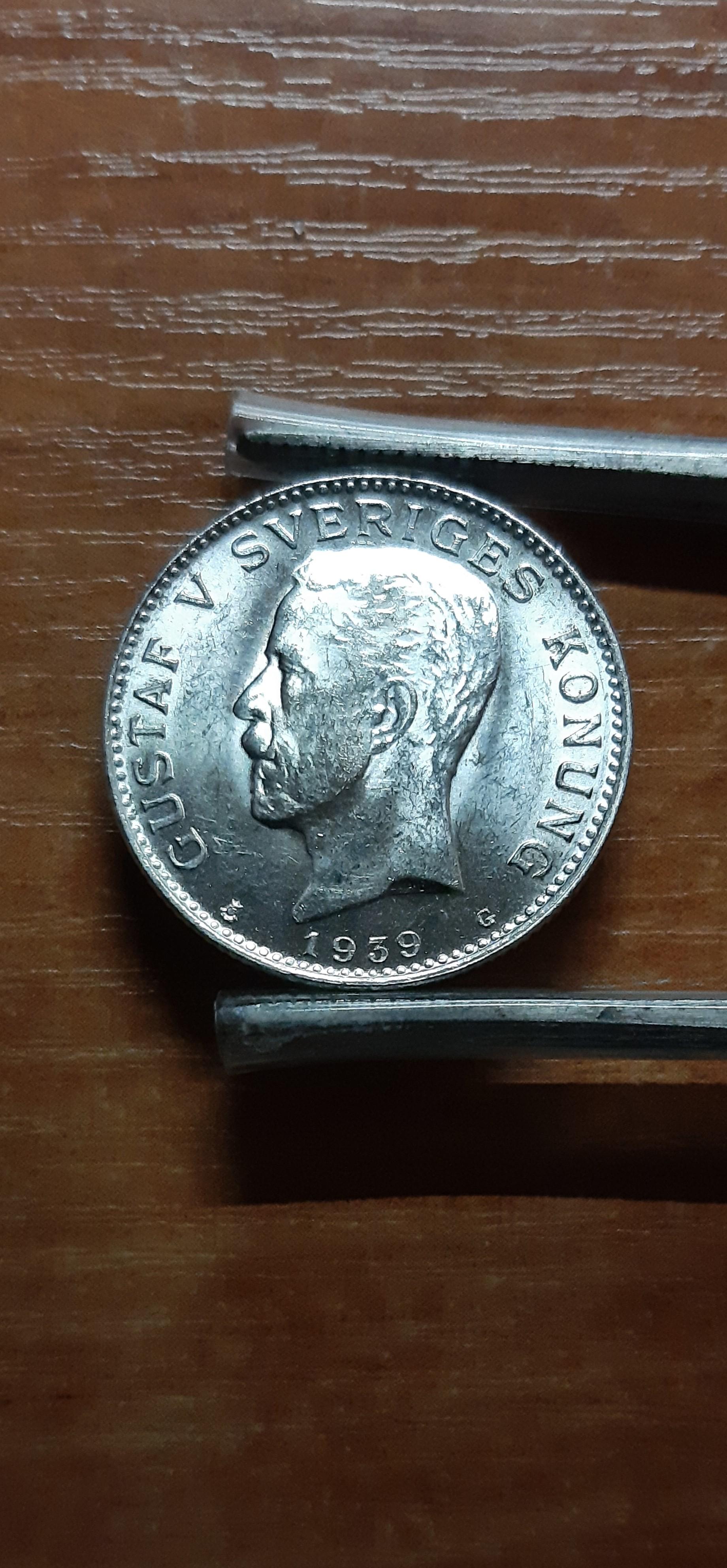 Švedija 1 Krona 1939 KM#786 Sidabras (40)