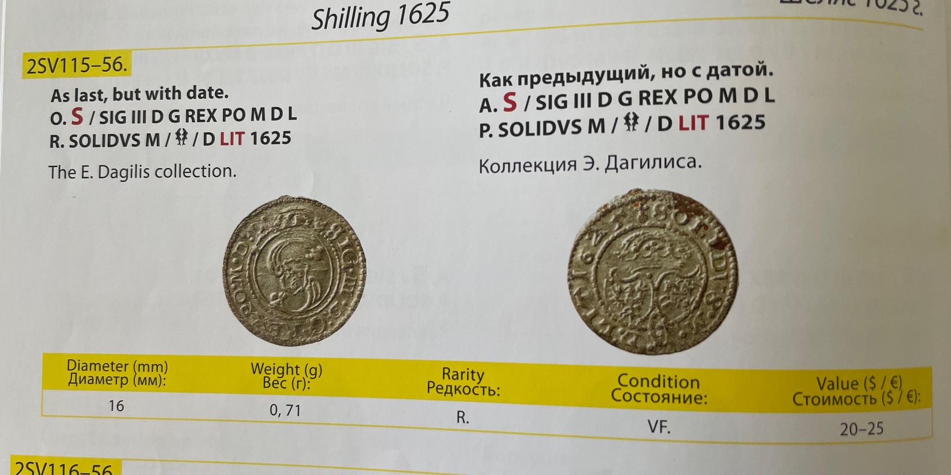 Žygimanto Vazos 1625 šilingas R
