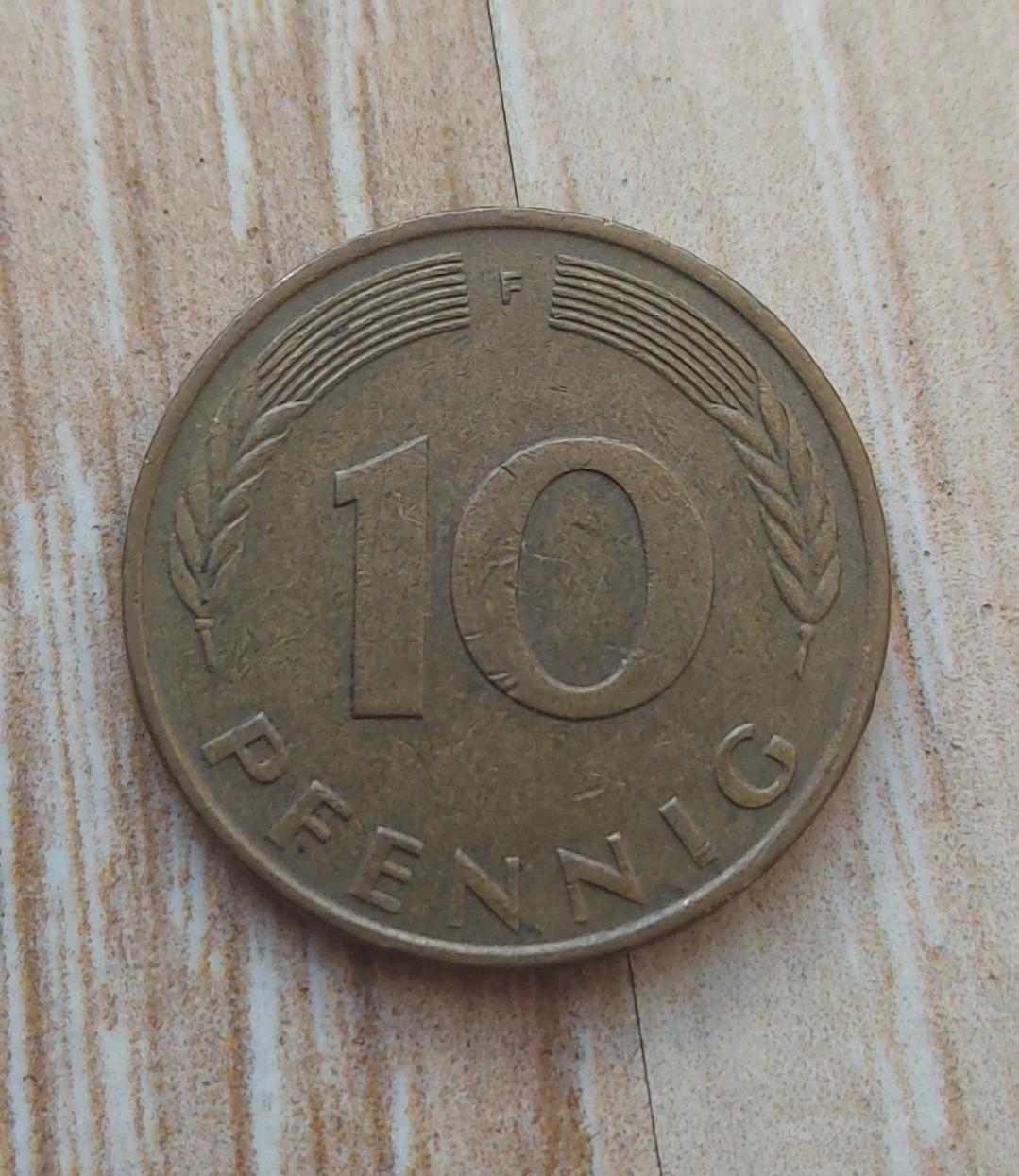 Vokietija 10 Pfenigų 1979 F KM#108 Žalvaris dengtas plienu