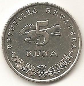 Chorvatija. 5 kunos ( 2007 ) XF