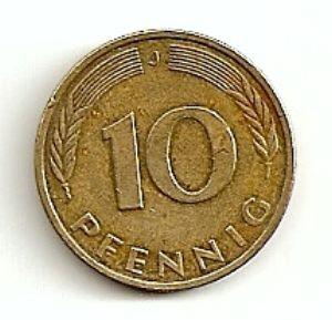 Vokietija. 10 feningų ( 1949; G ) XF