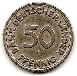 Vokietija. 50 feningų ( 1949; F ) XF