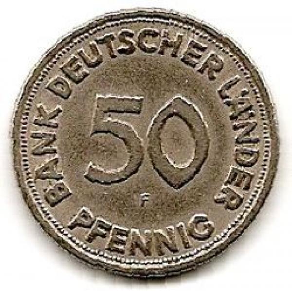 Vokietija. 50 feningų ( 1949; F ) XF