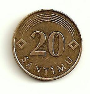 Latvija. 20 santimų ( 1992 ) XF