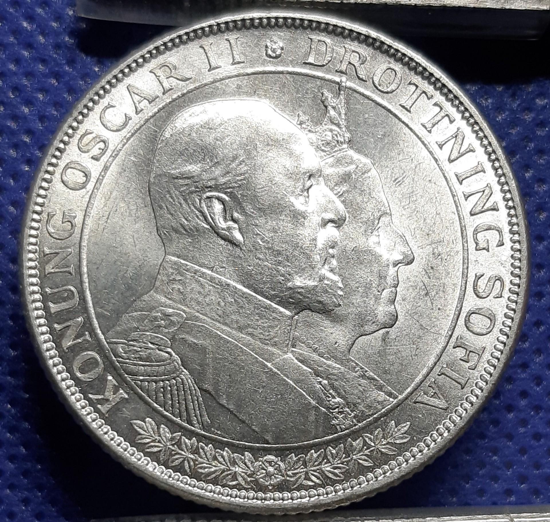 Švedija 2 Kronos 1907 Proginė KM#776 (203) Sidabras