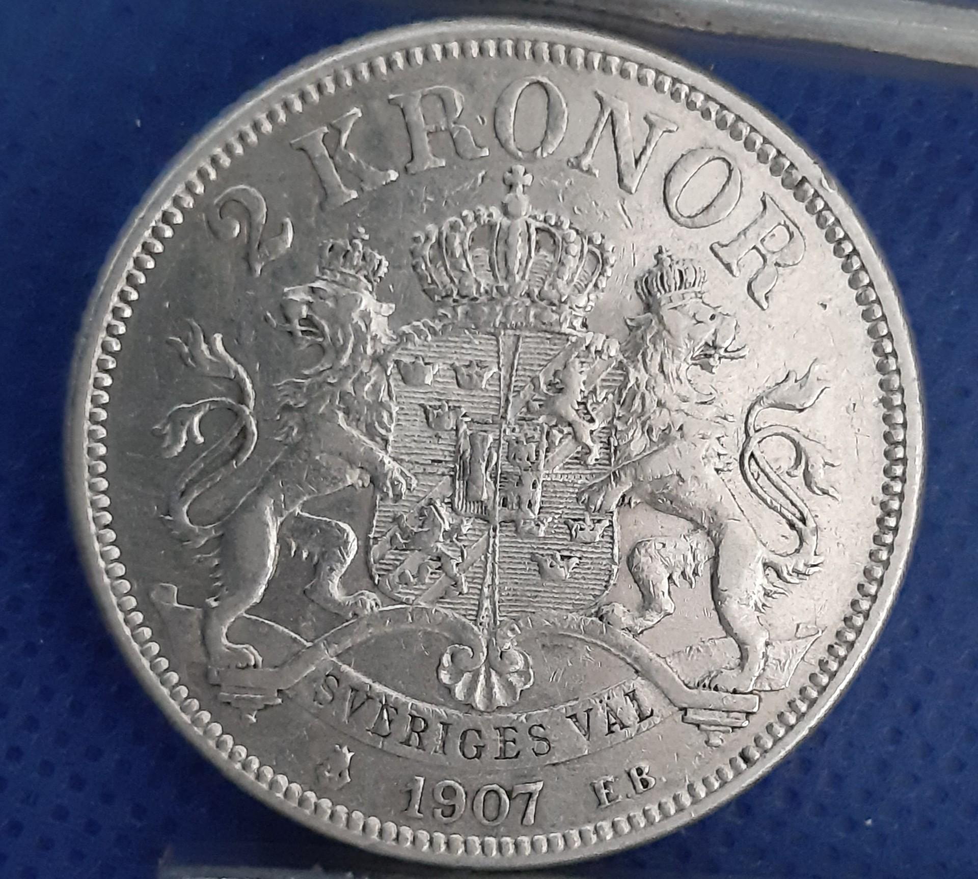 Švedija 2 Kronos 1907 KM#773 Sidabras (259)