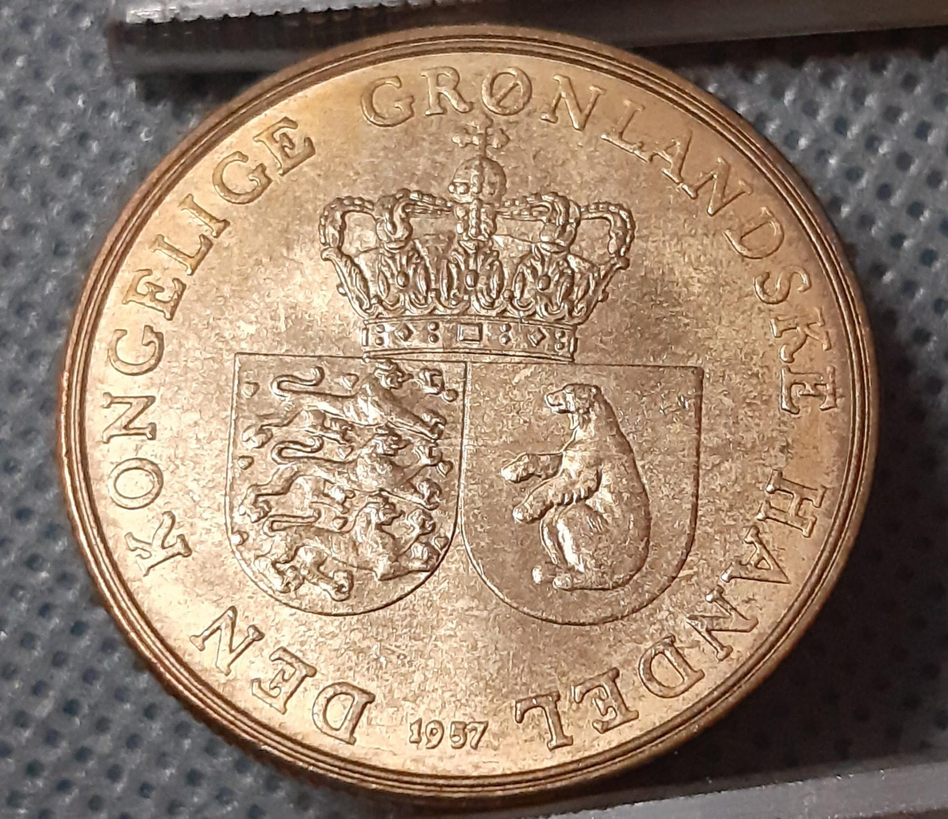 Grenlandija 1 Krona 1957 KM#10 Alium+Bronza (281)