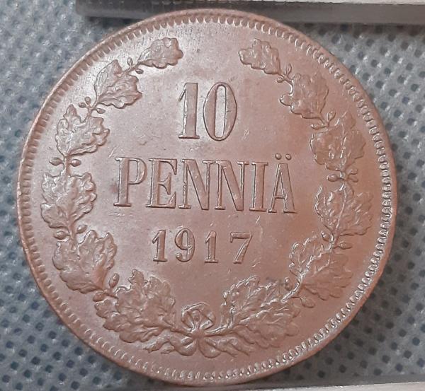 Suomija 10 Pensų 1917 KM#18 Varis (343)