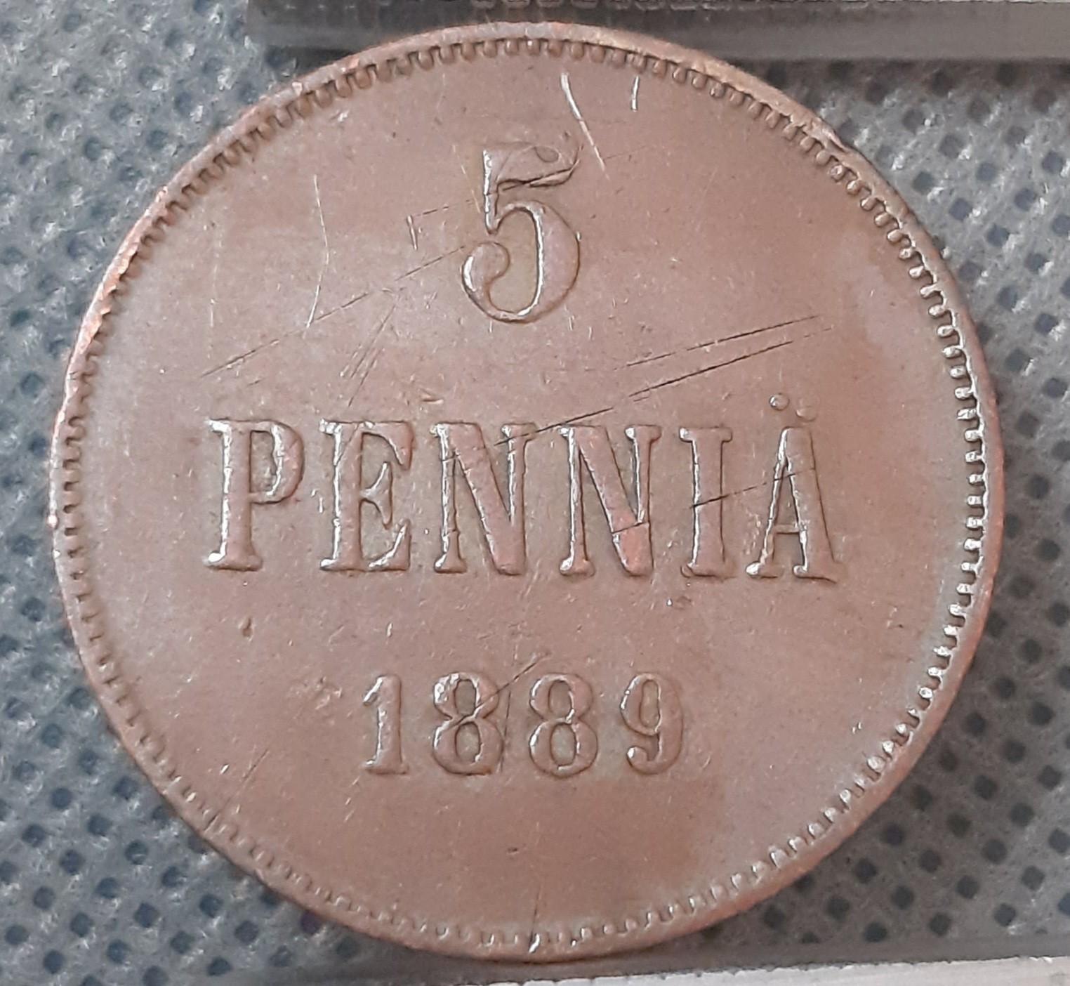 Suomija 5 Pensai 1889 KM#11 Varis (346)