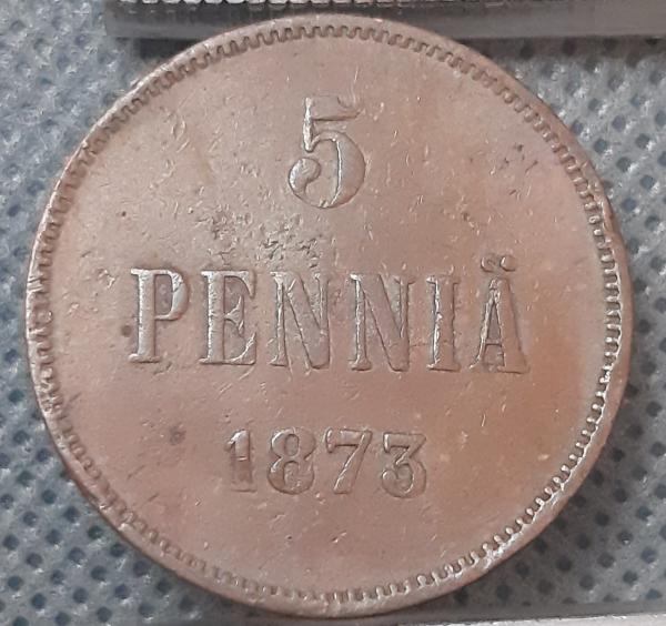 Suomija 5 Pensai 1873 KM#4.2 Varis (347)