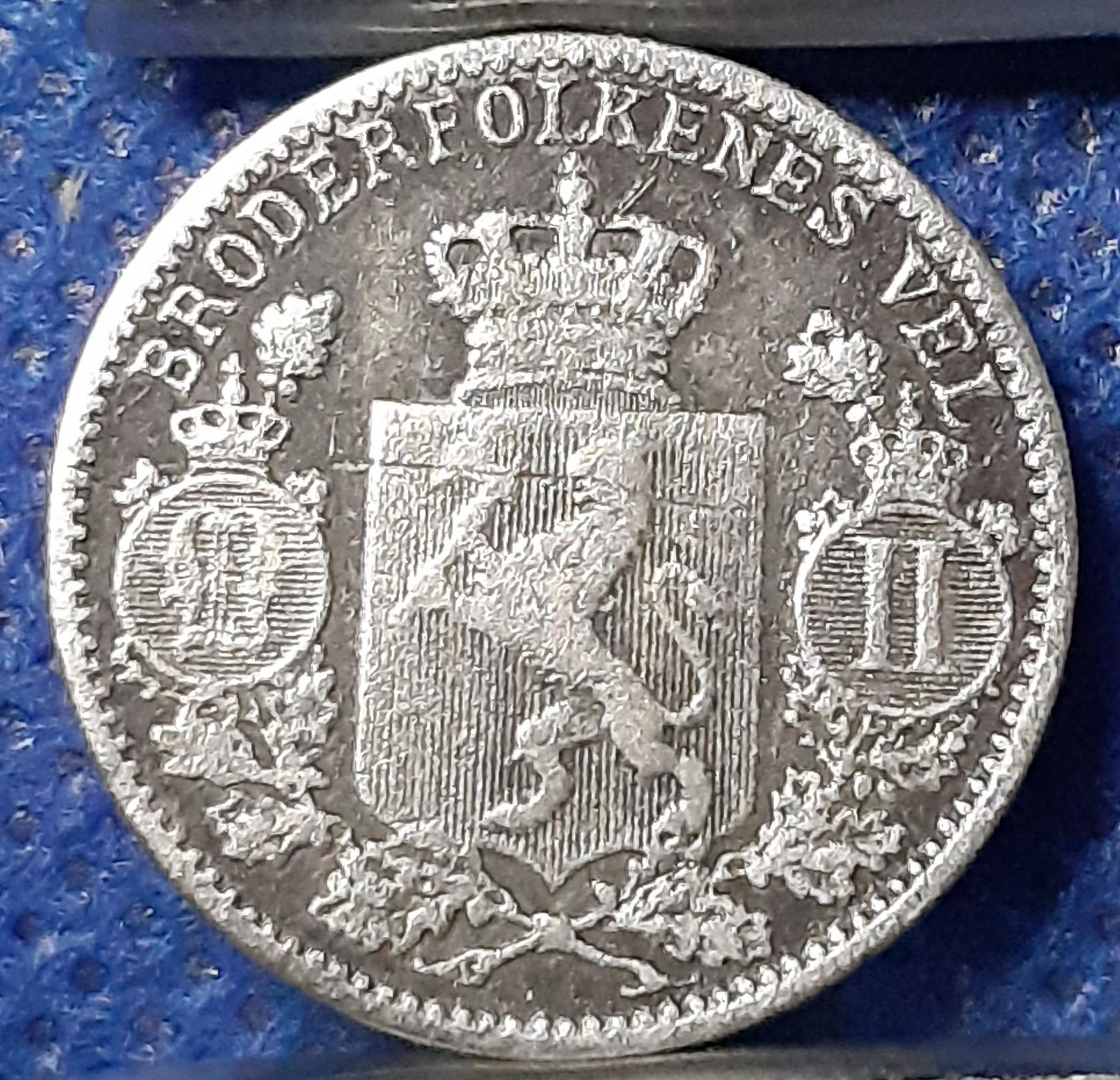 Norvegija 25 Erės 1896-1904 Graviruota moneta (415)