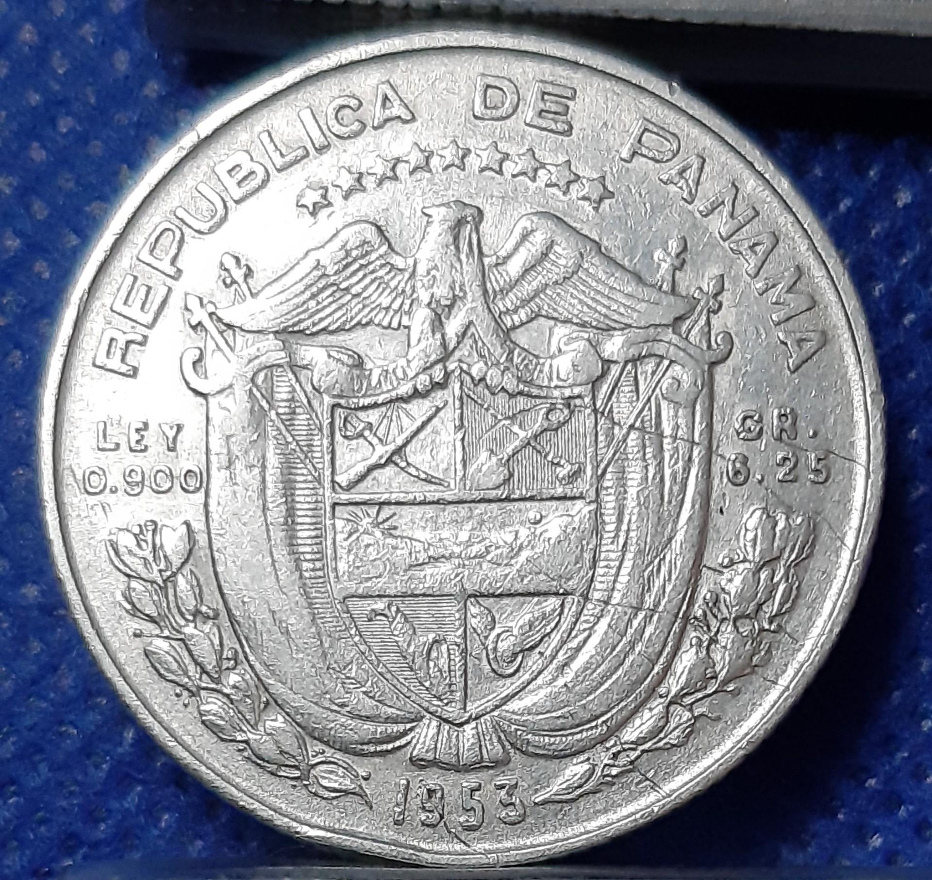 Panama 1/4 Balboa 1953 KM#19 Proginė Sidabras (425)