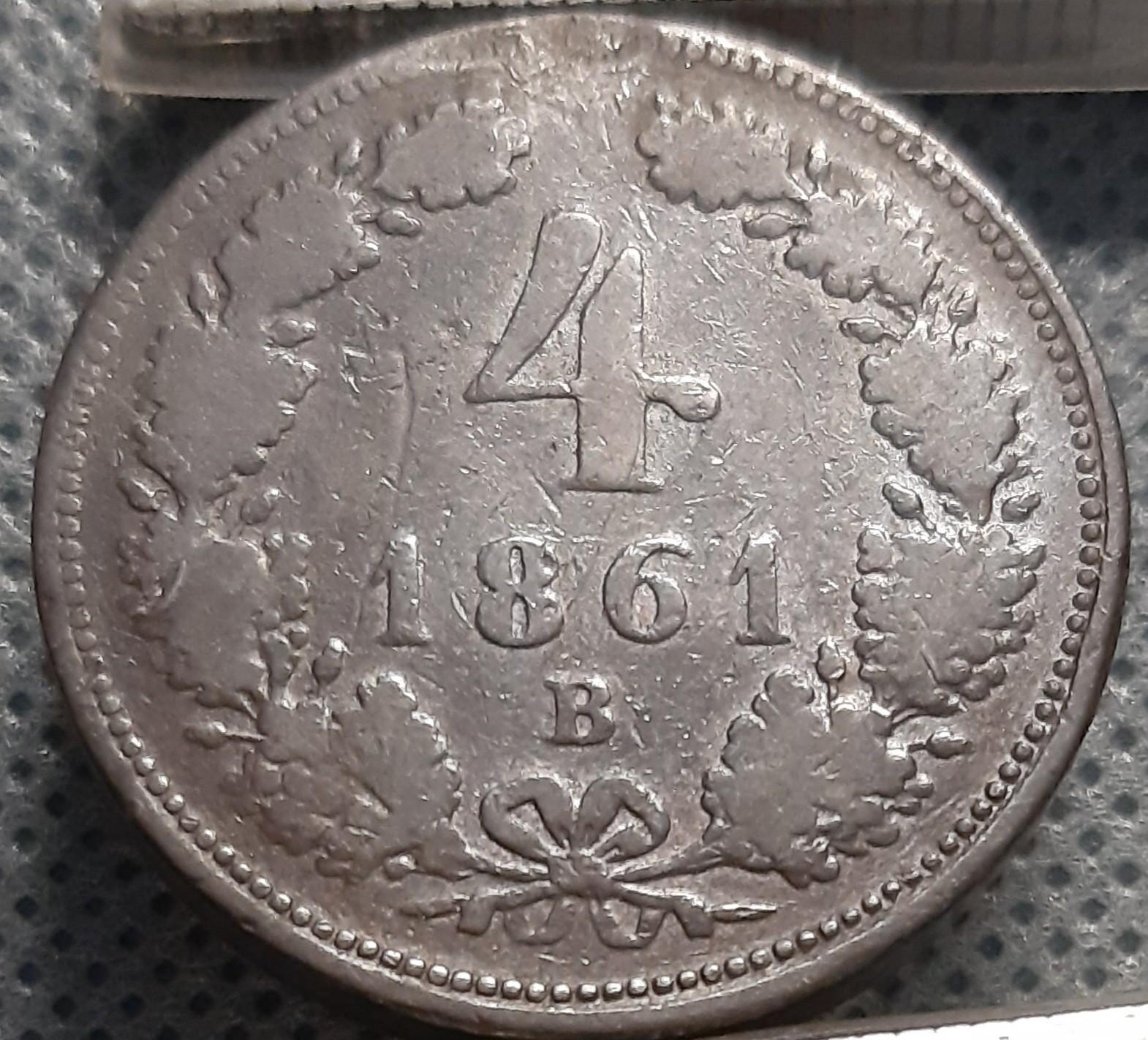 Austrija 4 Kreiceriai 1861 B KM#2194 Varis (597)