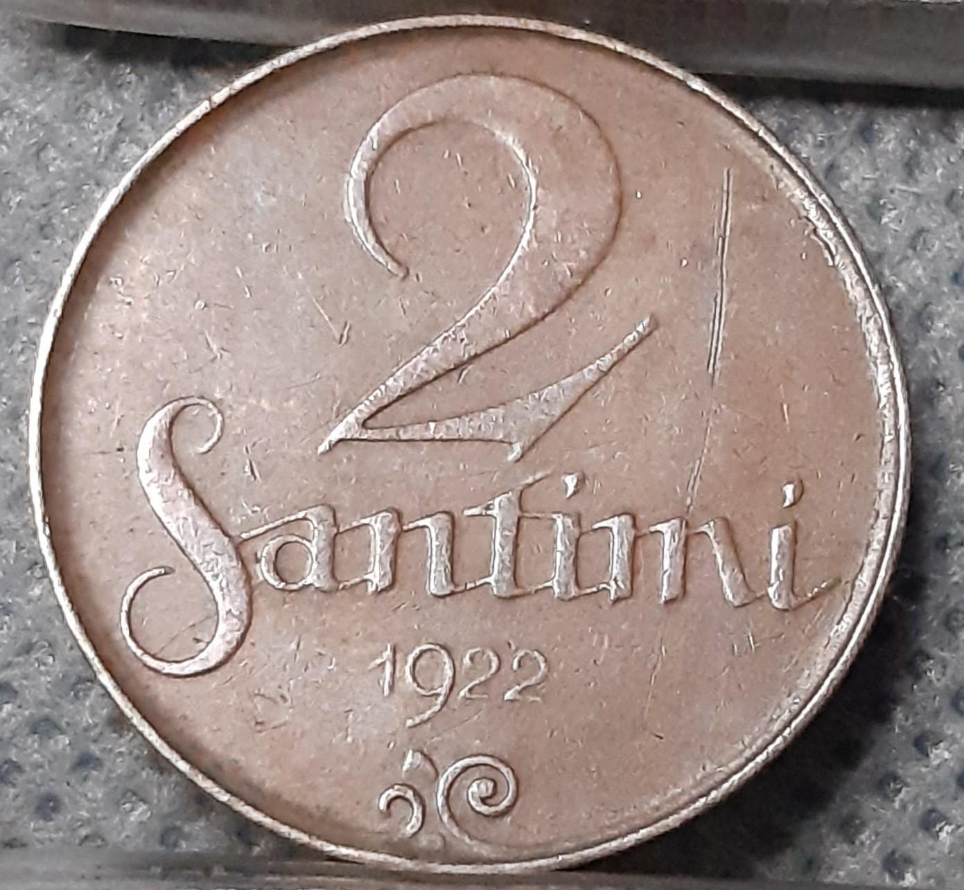 Latvija 2 Santimai 1922 KM#2 Bronza (639)