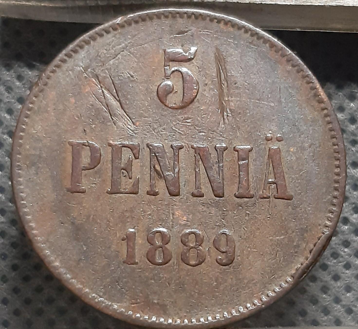 Suomija 5 Pensai 1889 KM#11 Varis (644)