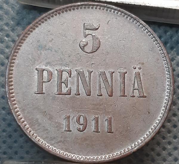 Suomija 5 Pensai 1911 KM#15 Varis (647)