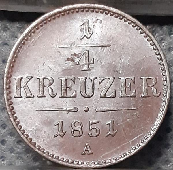 Austrija 1/4 Kreicerio 1851 A KM#2180 Varis (657)