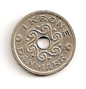 Danija. 1 krona ( 1993 ) XF