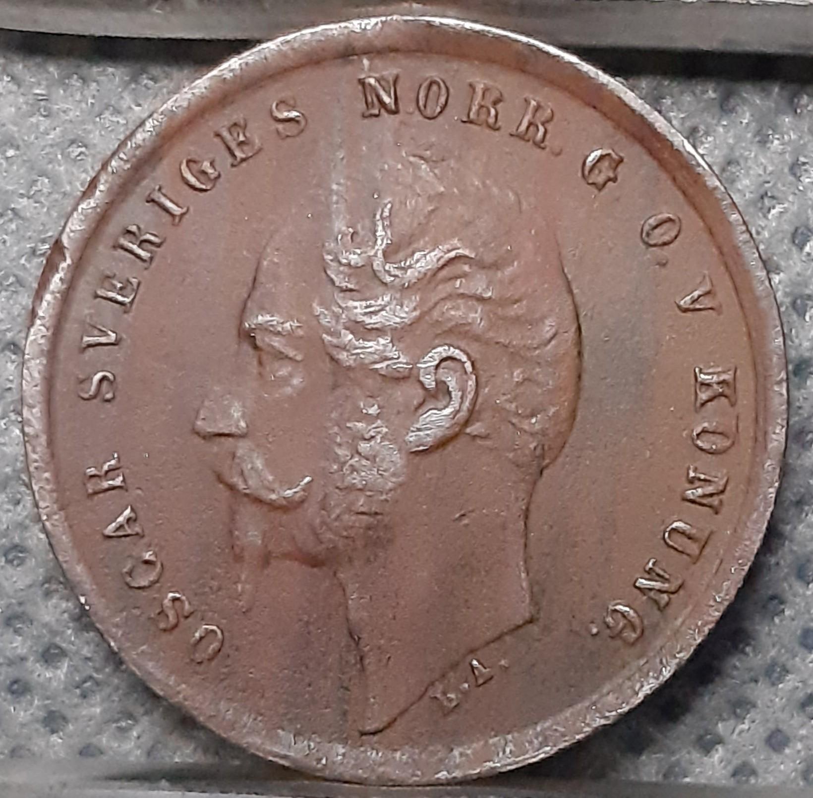 Švedija 1 Erė 1858 KM#687 Bronza (691)