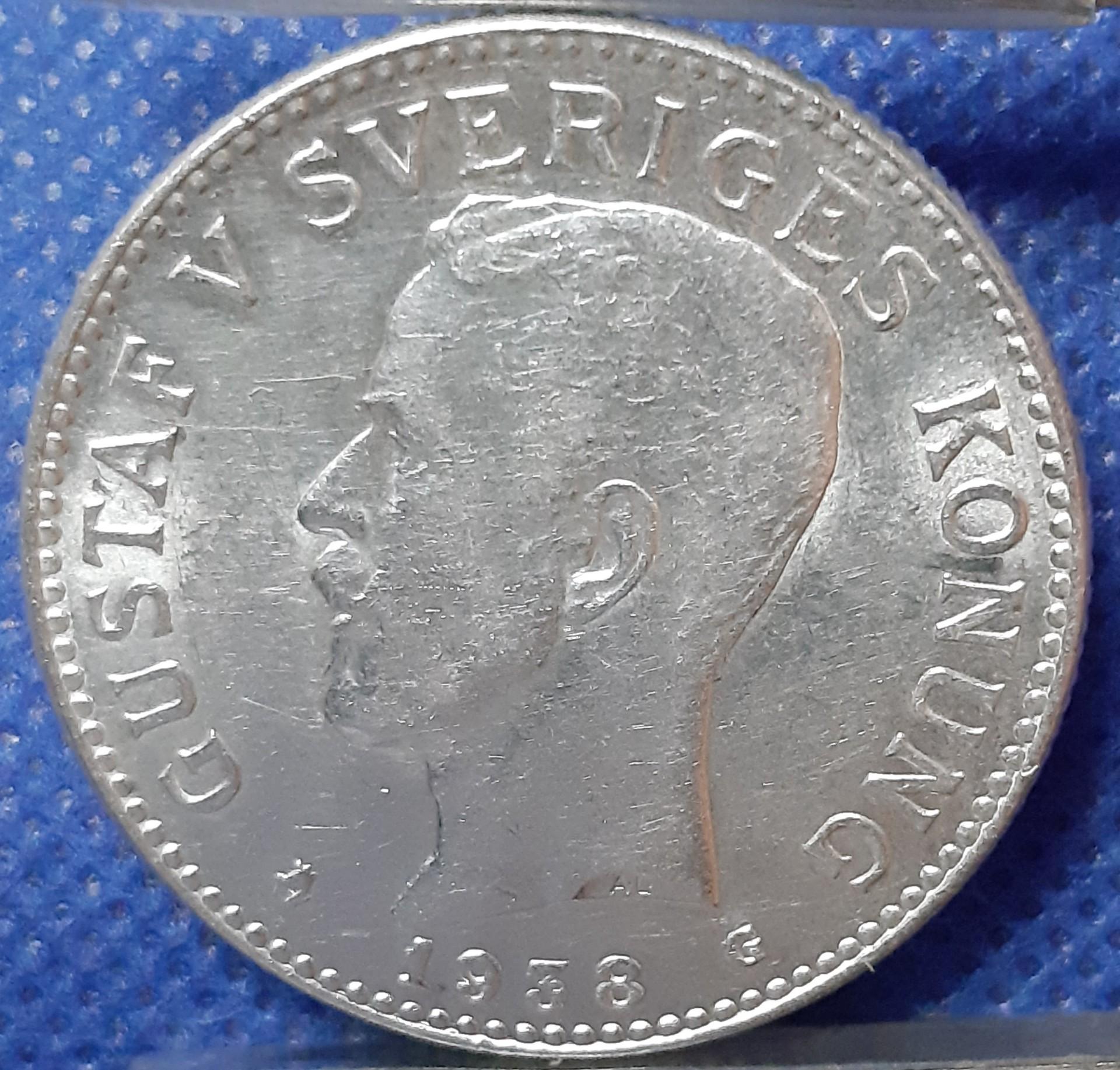 Švedija 2 Kronos 1938 KM#787 Sidabras (710)