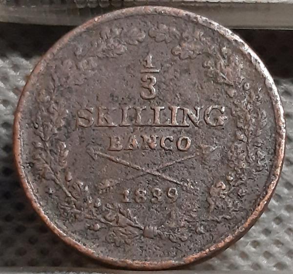 Švedija 1/3 Skilingo Banco 1839 KM#640 Varis (783)