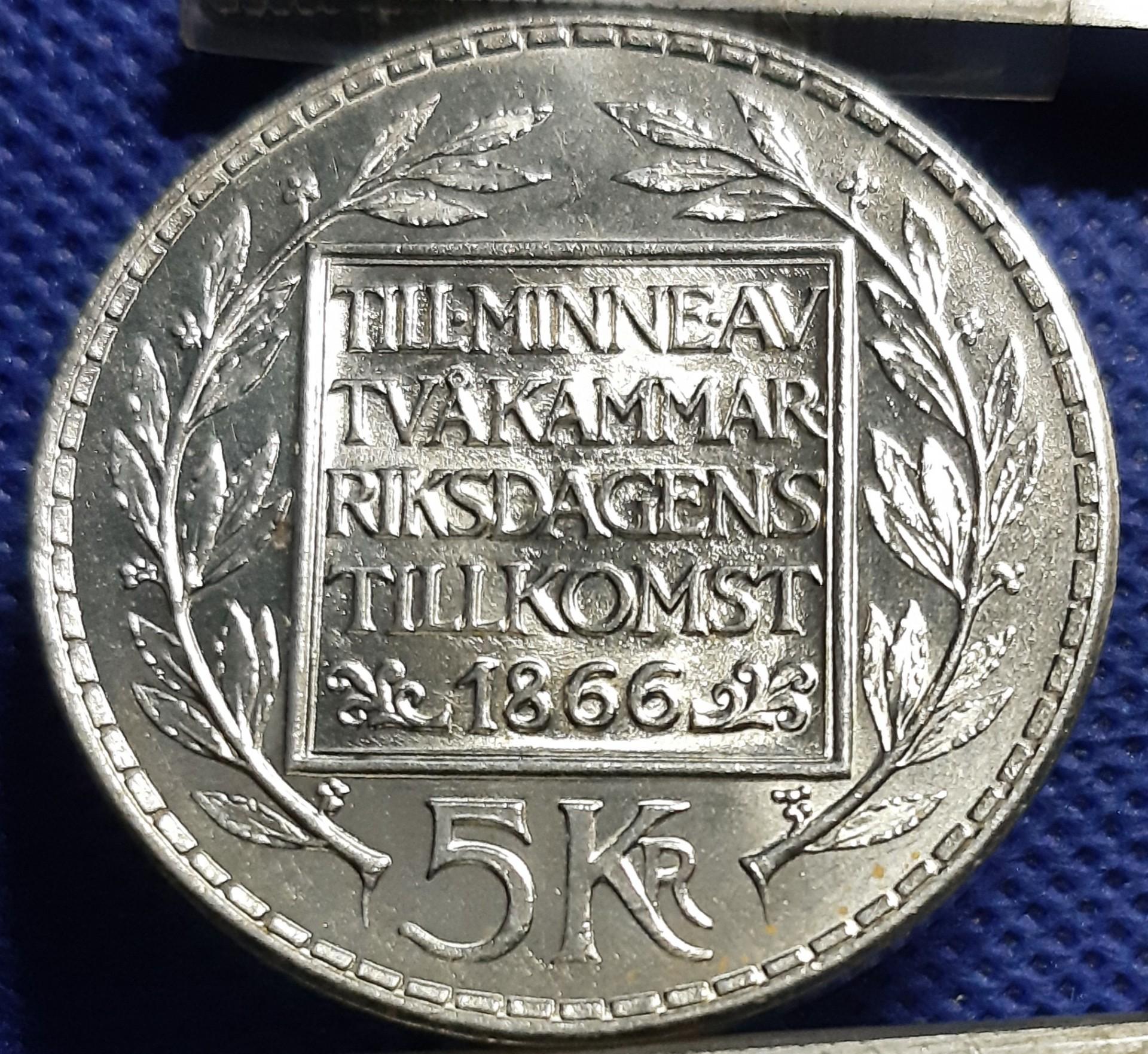 Švedija 5 Kronos 1966 Proginė KM#839 (862)