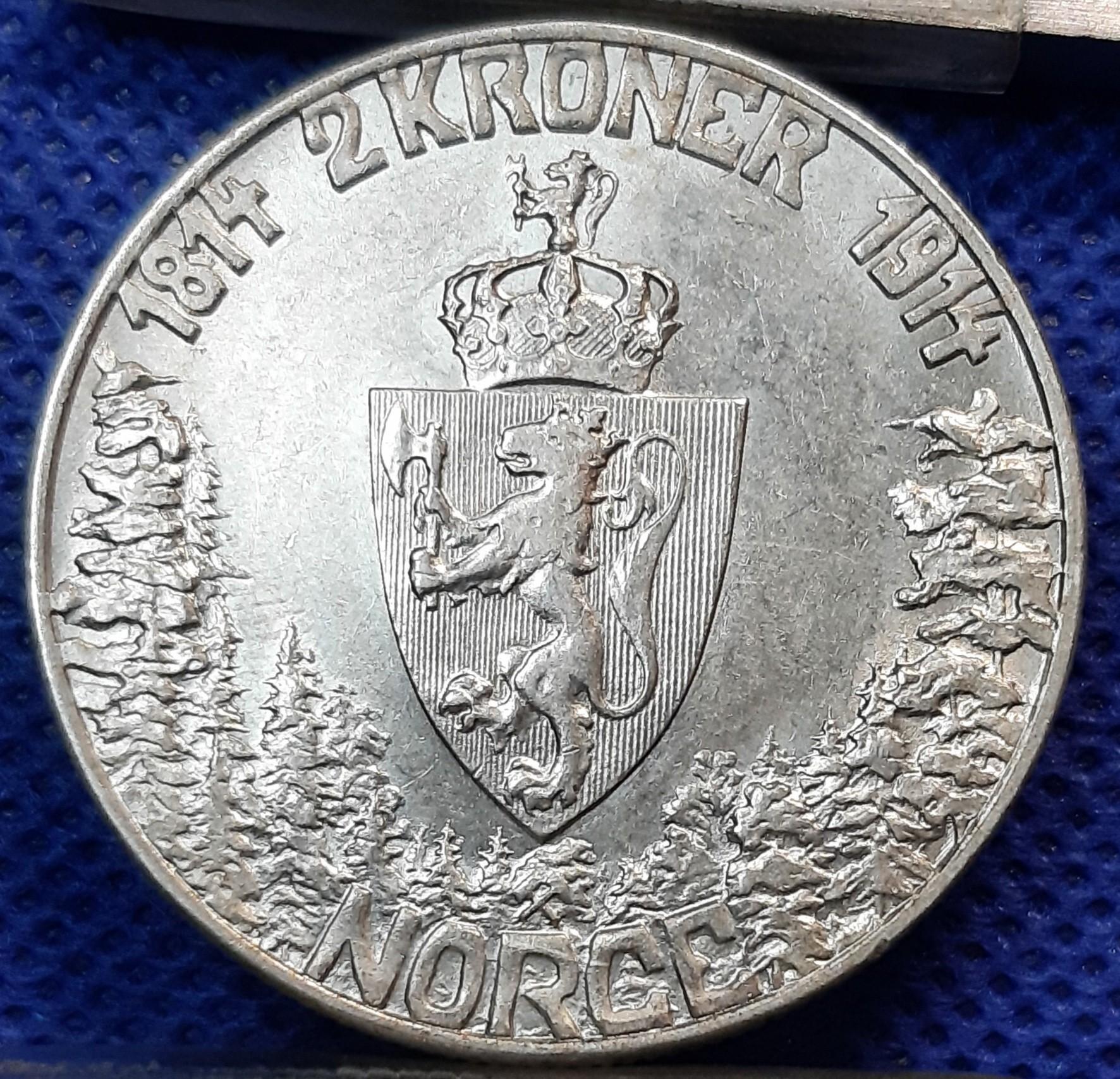 Norvegija 2 Kronos 1914 KM#377 Proginė (876)