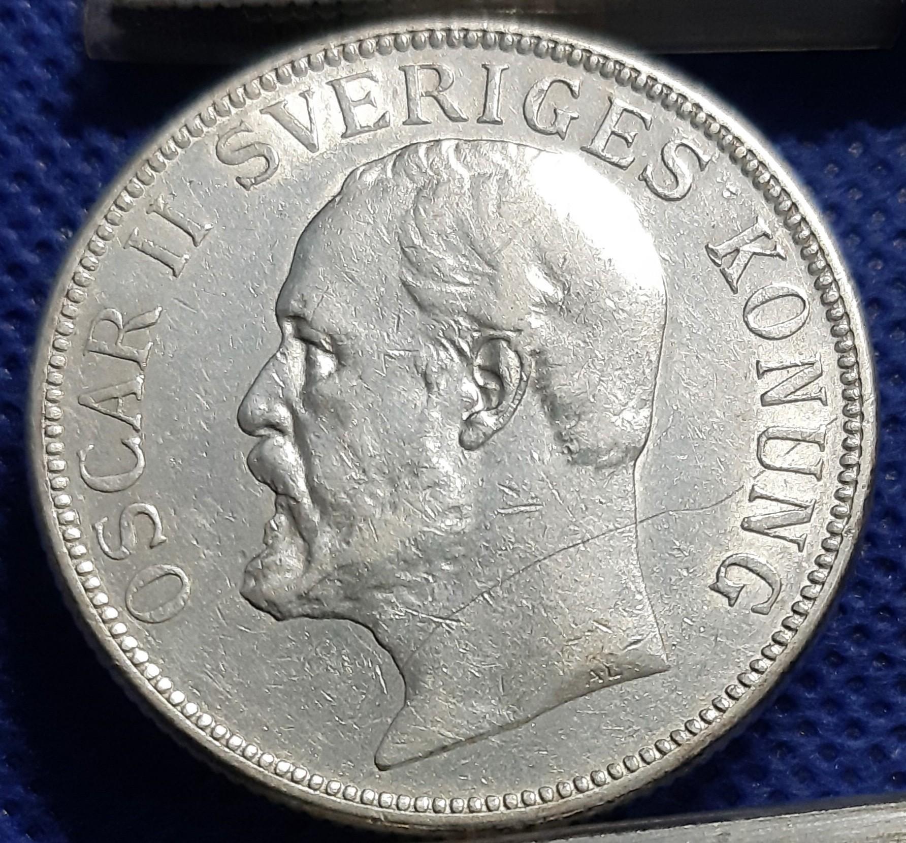 Švedija 2 Kronos 1907 KM#773 Sidabras (888)