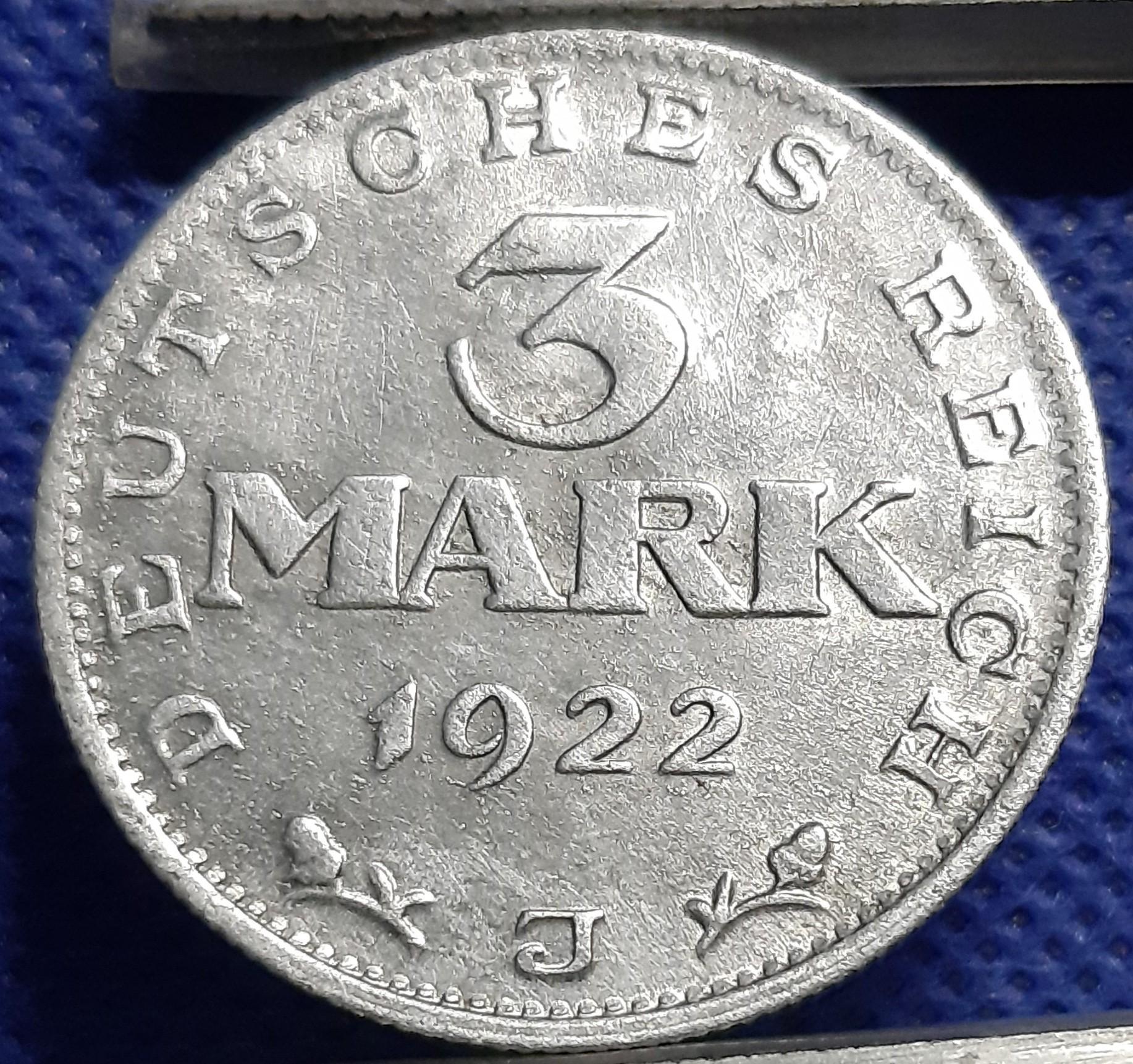 Vokietija 3 Markės 1922 J KM#29 Proginė (893)