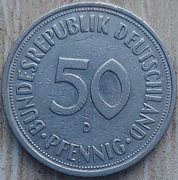 Vokietija 50 Pfenigų 1950 D KM#109 (A01)