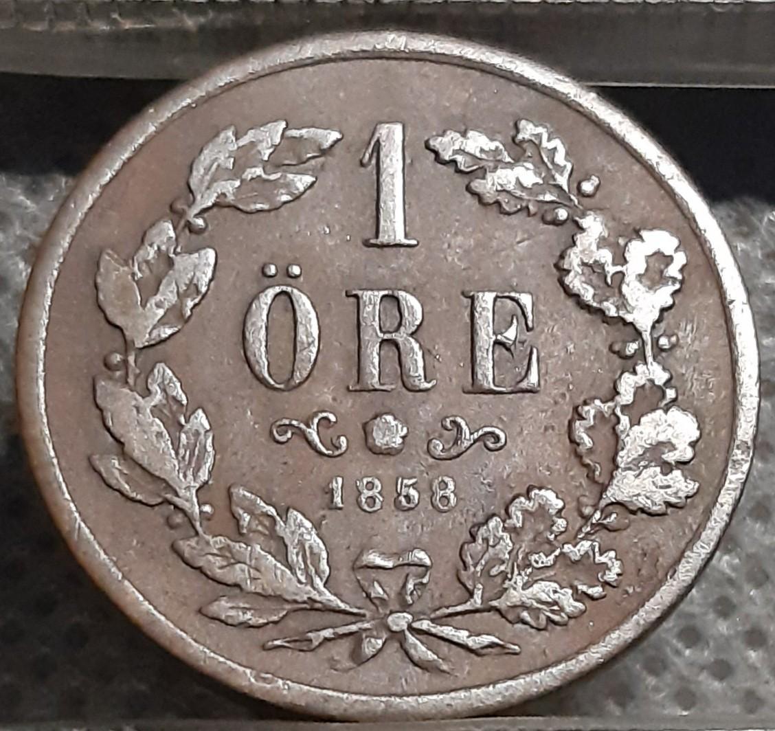 Švedija 1 Erė 1858 L.A. KM#687 Bronza (949)