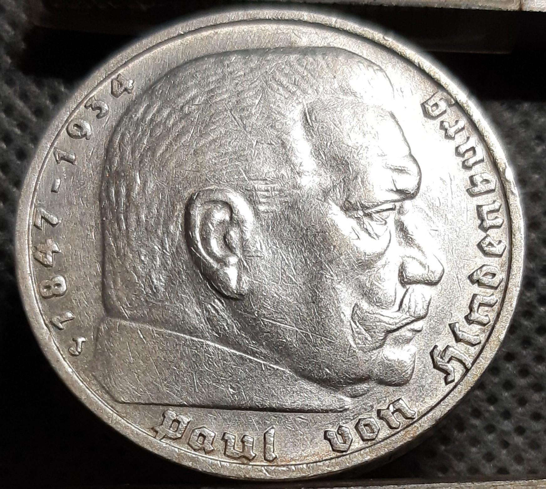 Trečiasis Reichas 5 Reichsmarkės 1937 J KM#94 (964)