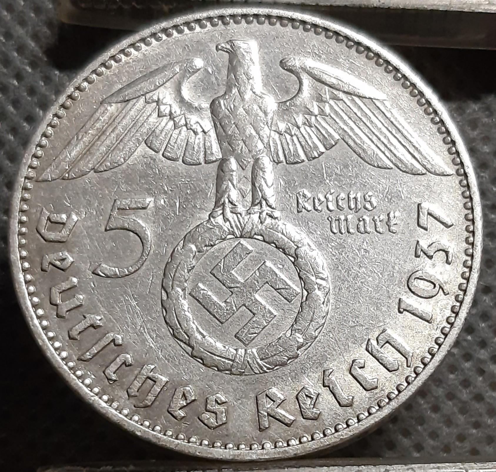 Trečiasis Reichas 5 Reichsmarkės 1937 J KM#94 (964)