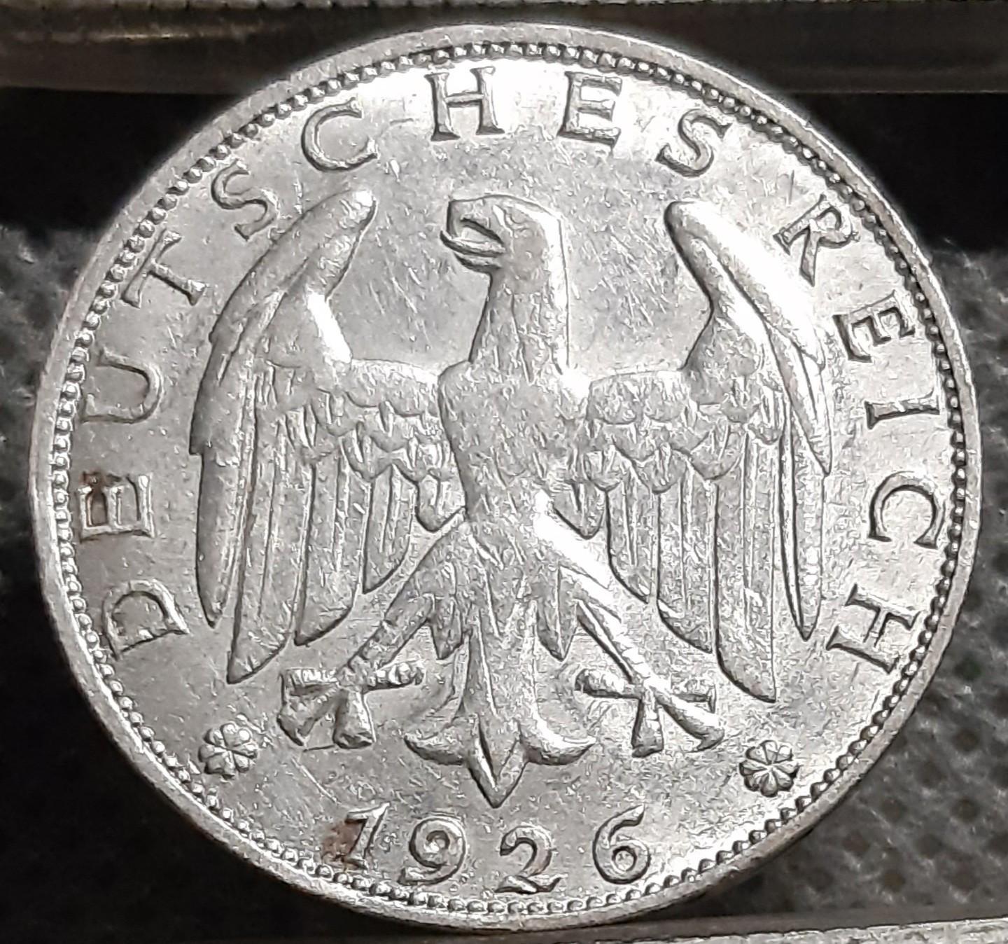 Vokietija 1 Reichsmarkė 1926 A KM#44 Sidabras (983)