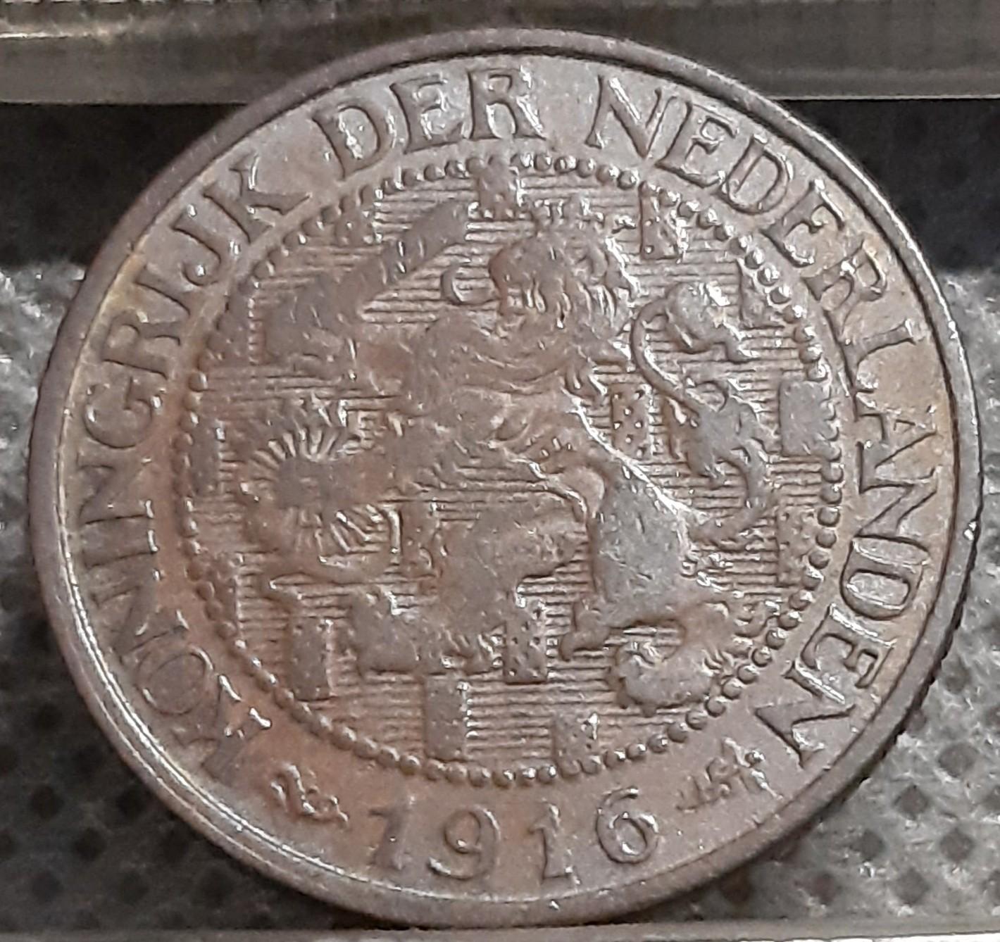 Nyderlandai 1 Centas 1916 KM#152 Bronza (1013)