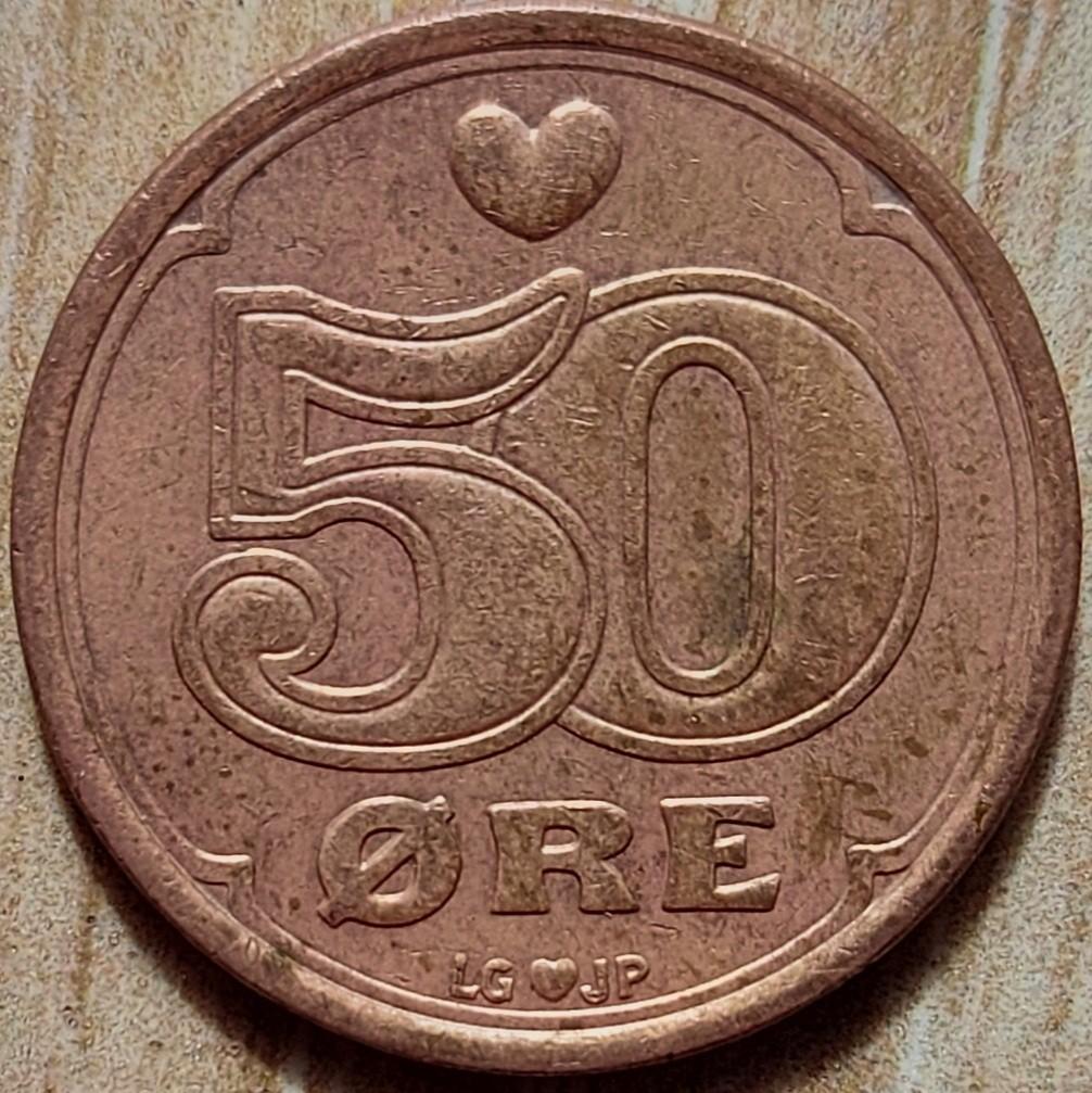 Danija 50 Erių 1990 KM#866 Bronza (A01)