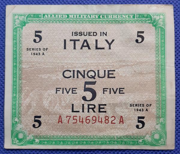 Italija 5 Liros Banknotas 1943 N#201636 (1093)