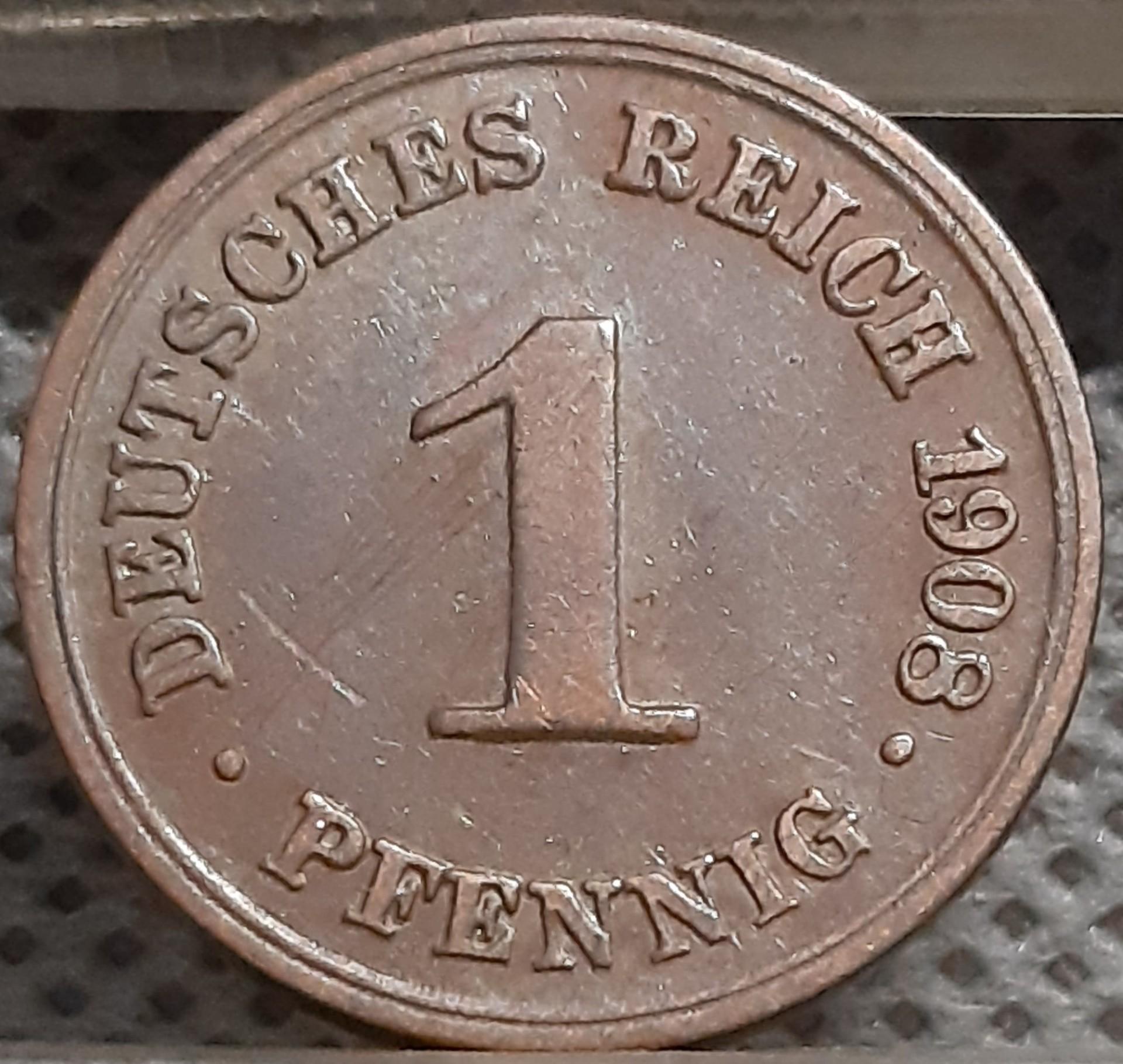 Vokietija 1 Pfenigas 1908 D KM#10 Varis (1141)