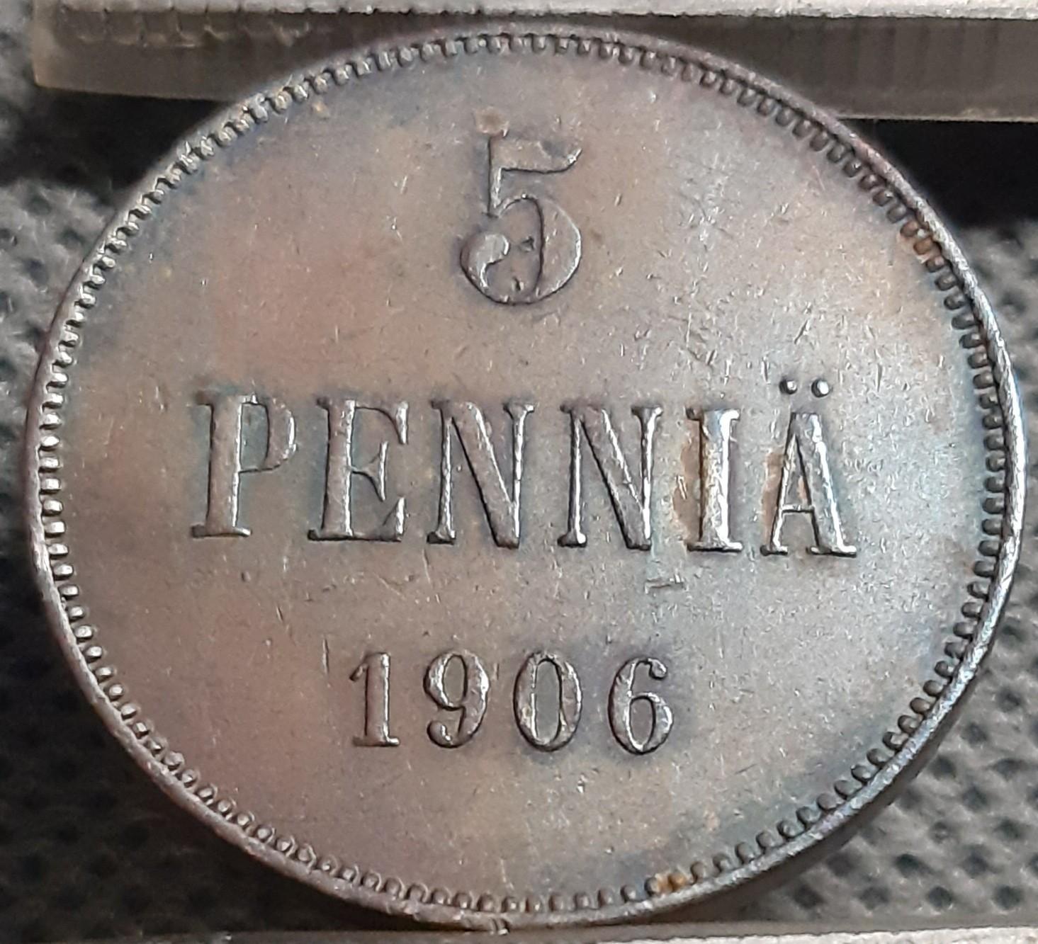 Suomija 5 Pensai 1906 KM#15 Varis (1139)