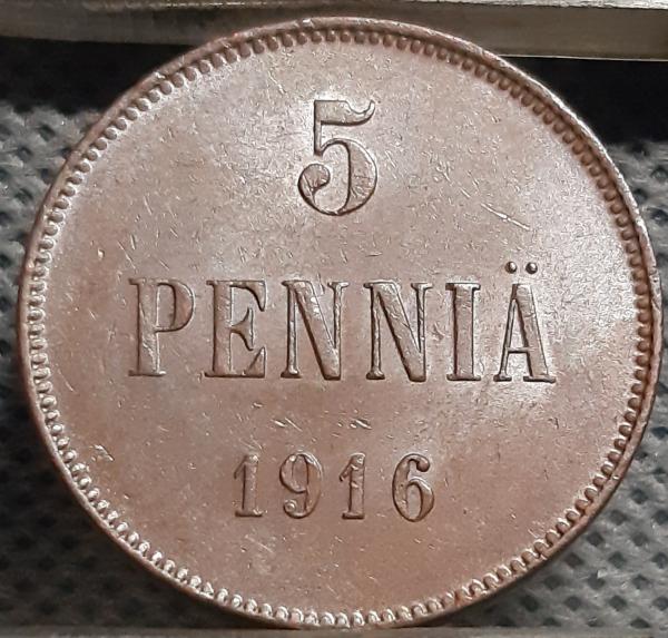 Suomija 5 Pensai 1916 KM#15 Varis (1137)