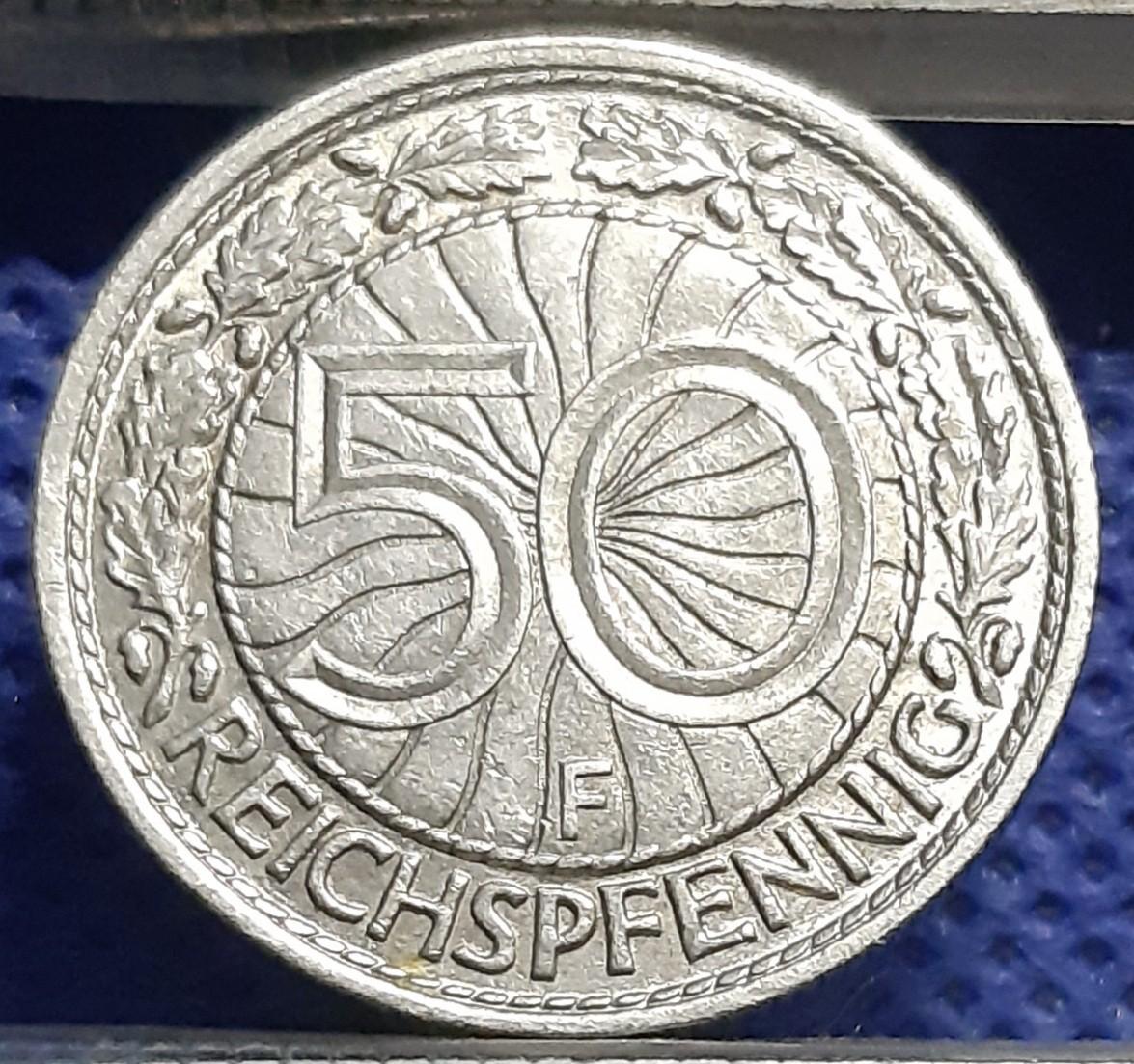 Vokietija 50 Reichspfenigų 1927 F KM#49 (1170)