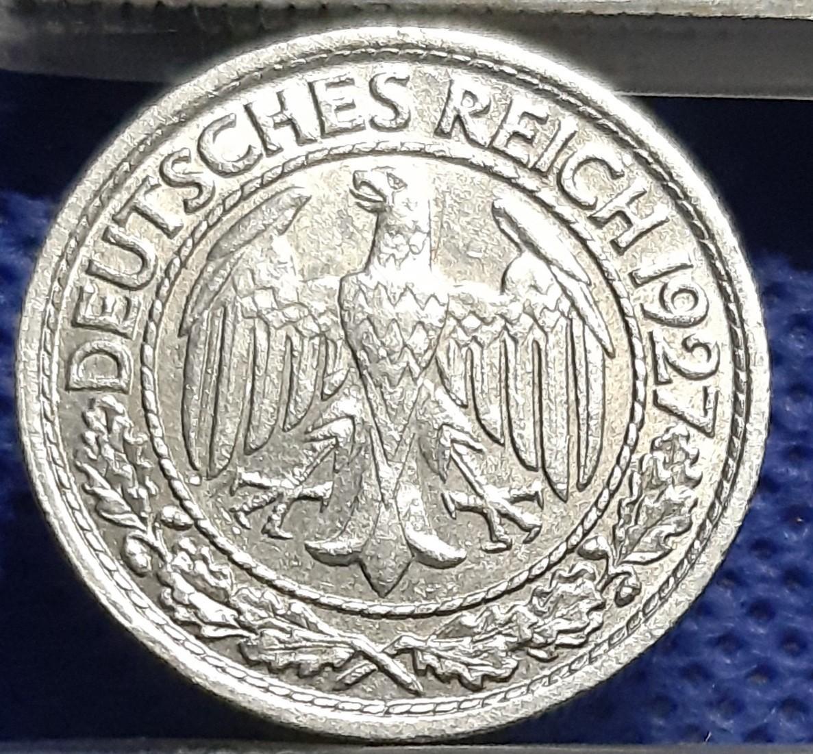 Vokietija 50 Reichspfenigų 1927 F KM#49 (1170)