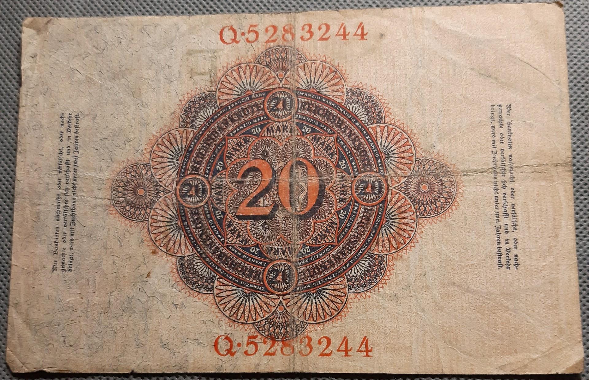 Vokietija 20 Markių Reichsbanknotų 1914 (1215)