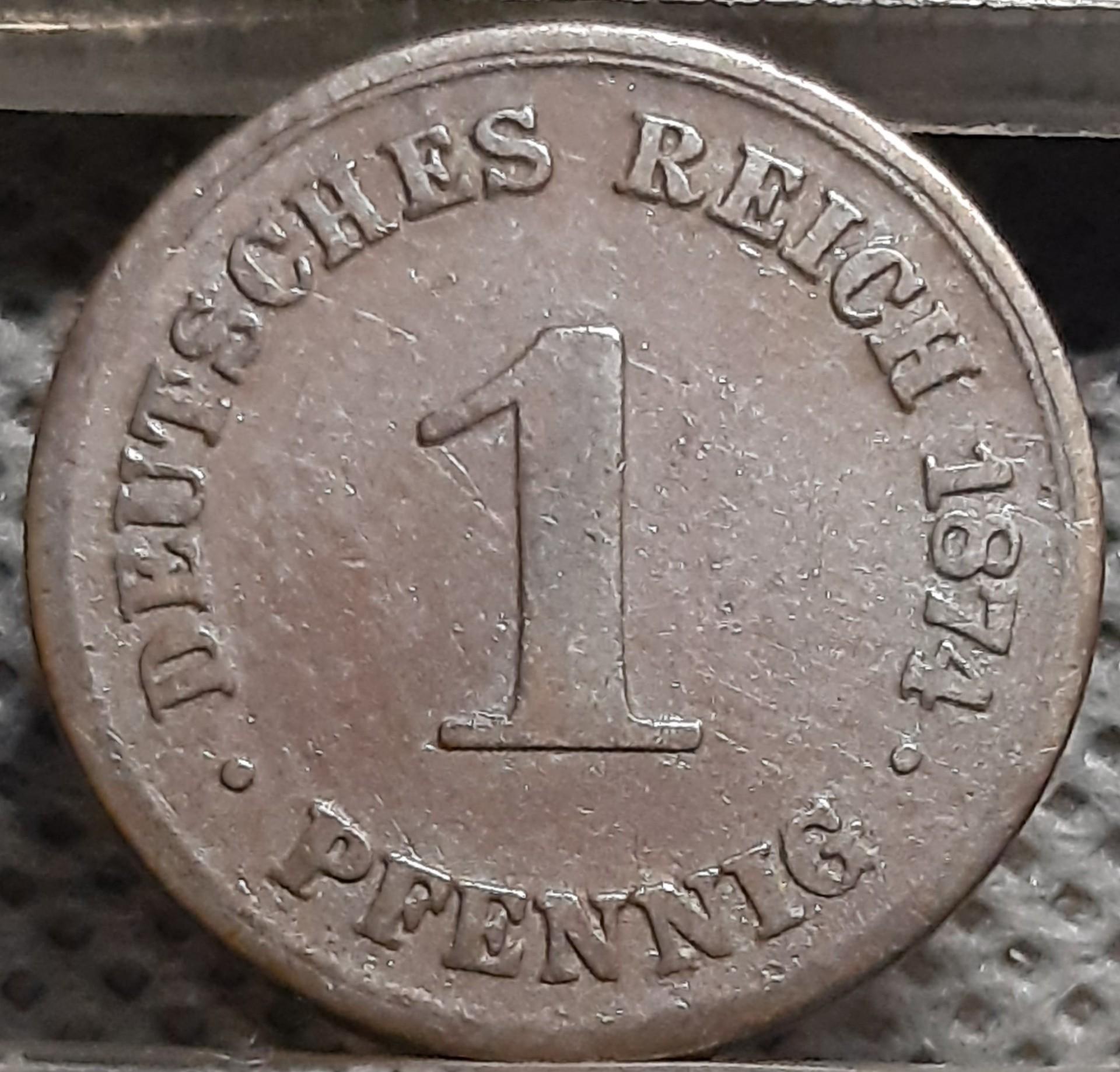 Vokietija 1 Pfenigas 1874 Raidė B KM#1 (1226)