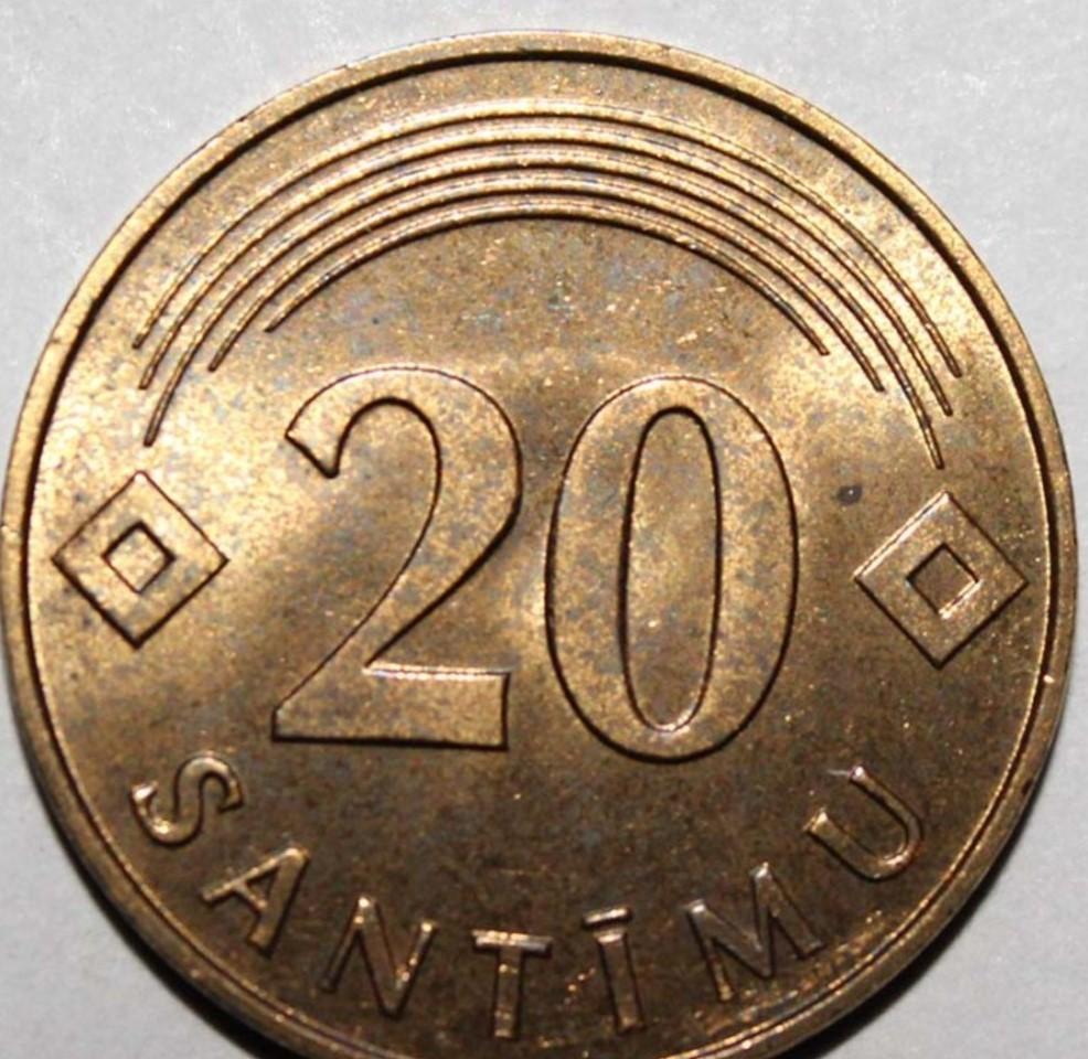 20 santimų. 1992 m.