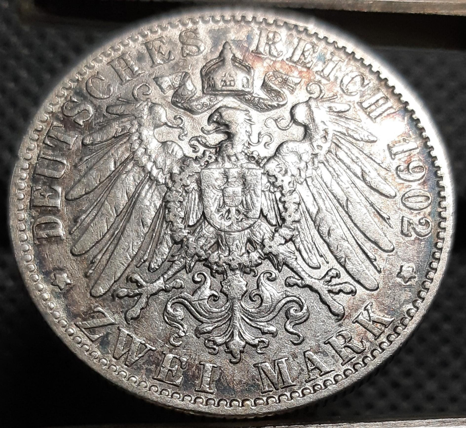 Vokietijos imperija 2 Markės 1902 KM#1245 Sidabras (1288)