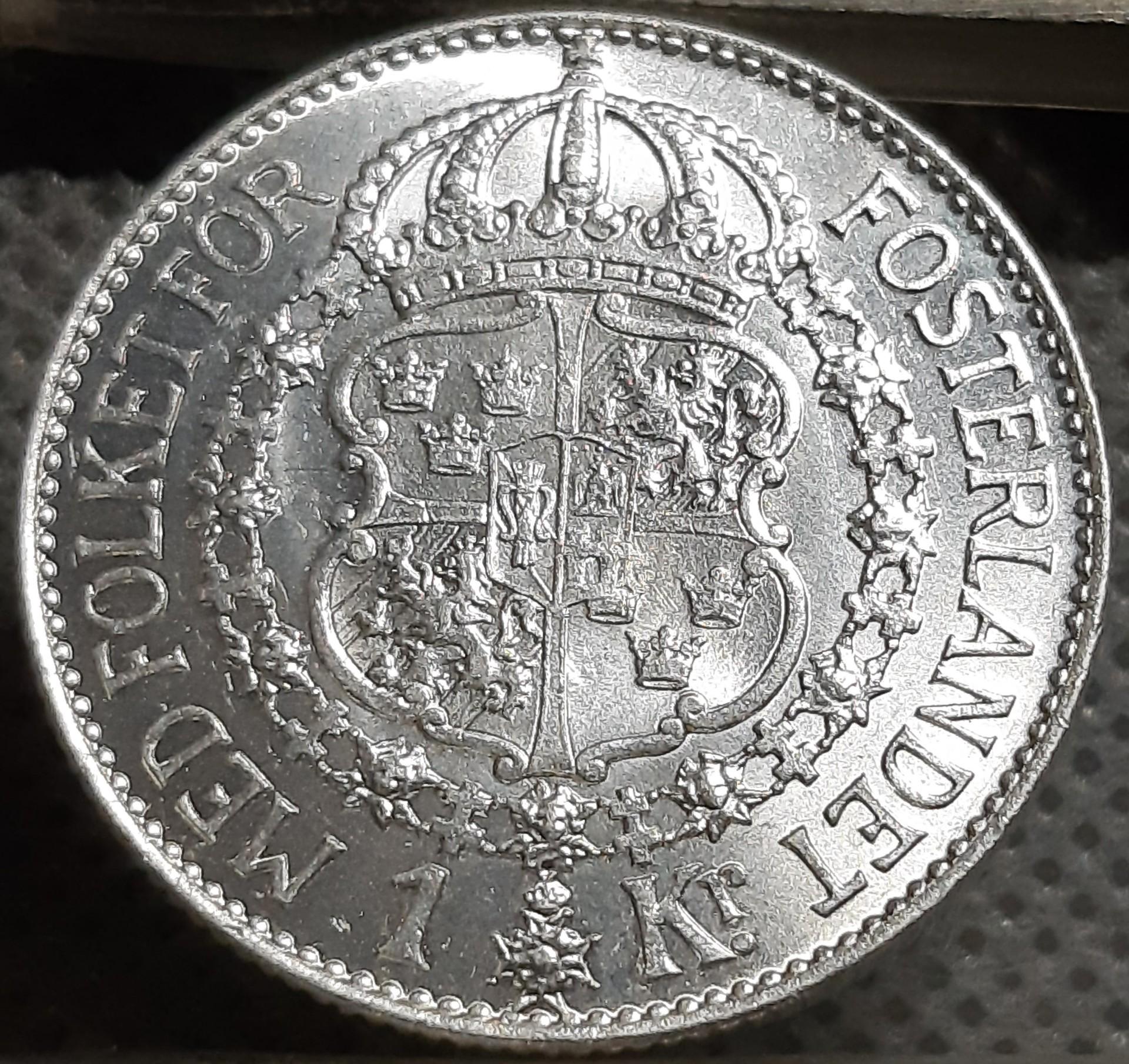 Švedija 1 Krona 1937 KM#786 Sidabras (1315)