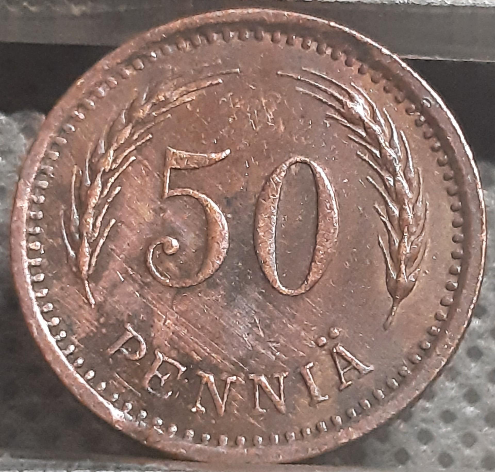 Suomija 50 Pensų 1942 KM#26a Varis (1342)