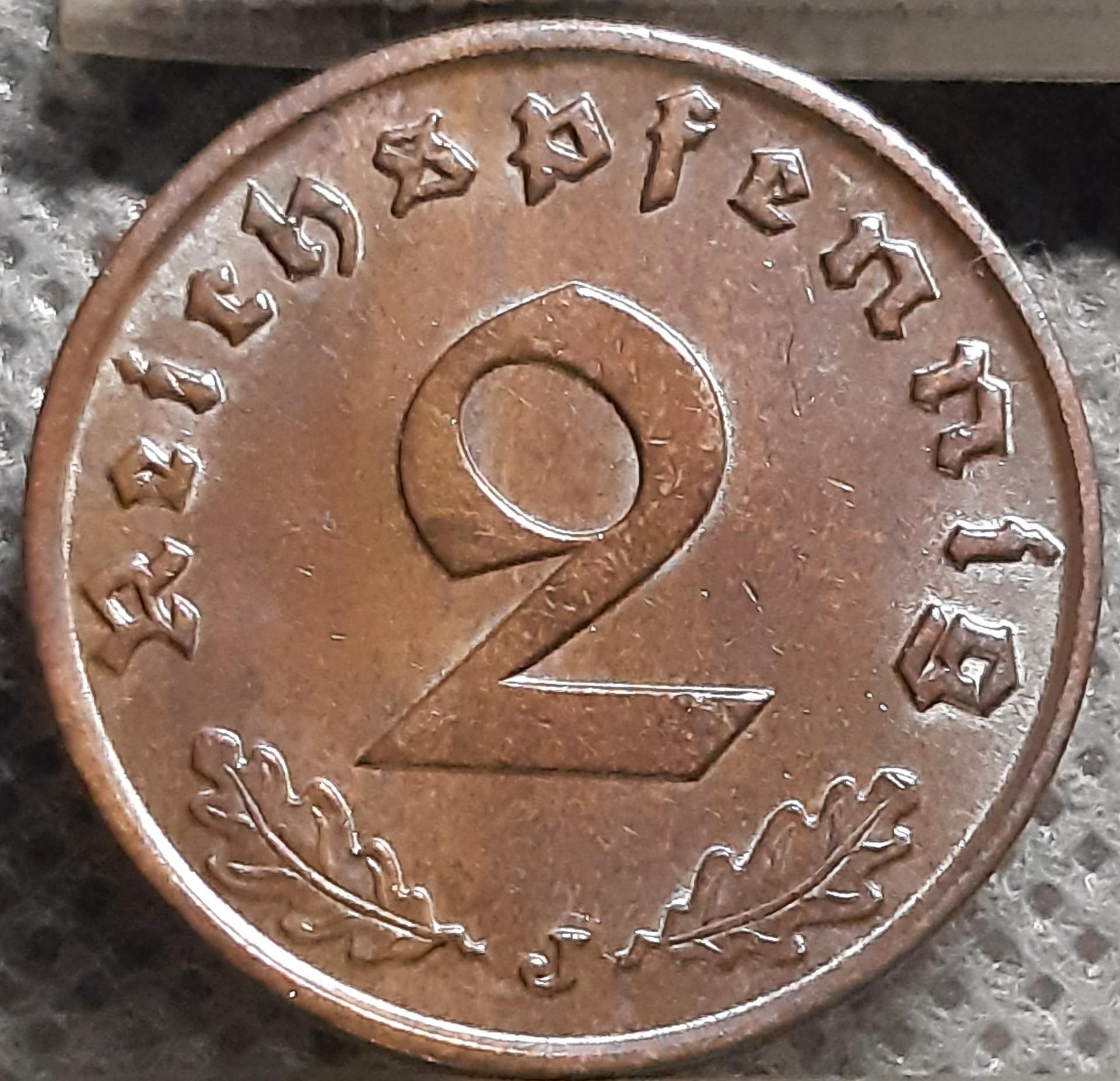 Vokietija 2 reichspfenigai 1938 J KM#90 (1359)